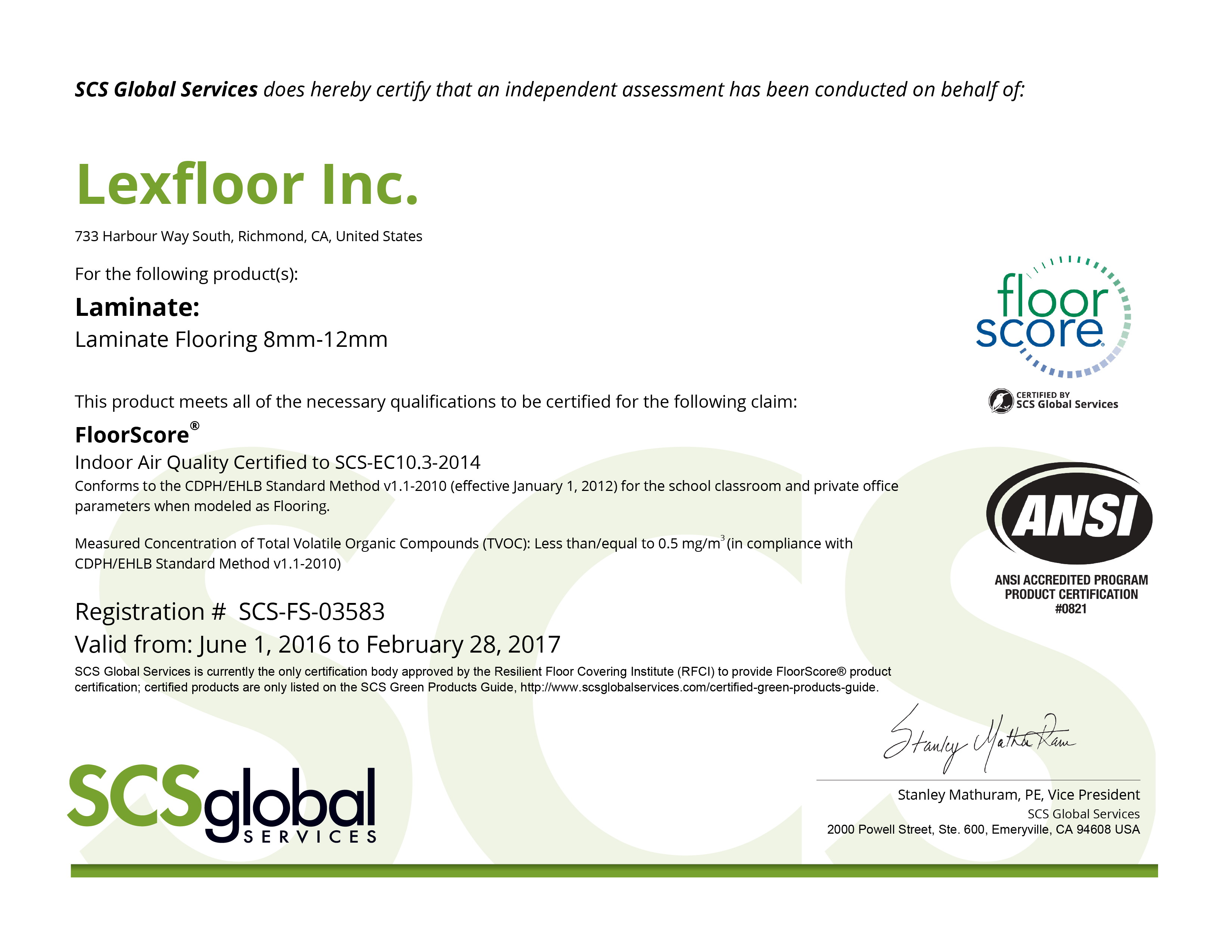 Our Certification Lexfloor, Floorscore Certified Laminate Flooring